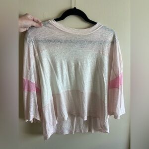 IRO Paris Soft Pink and White Linen short Sleeve Tee